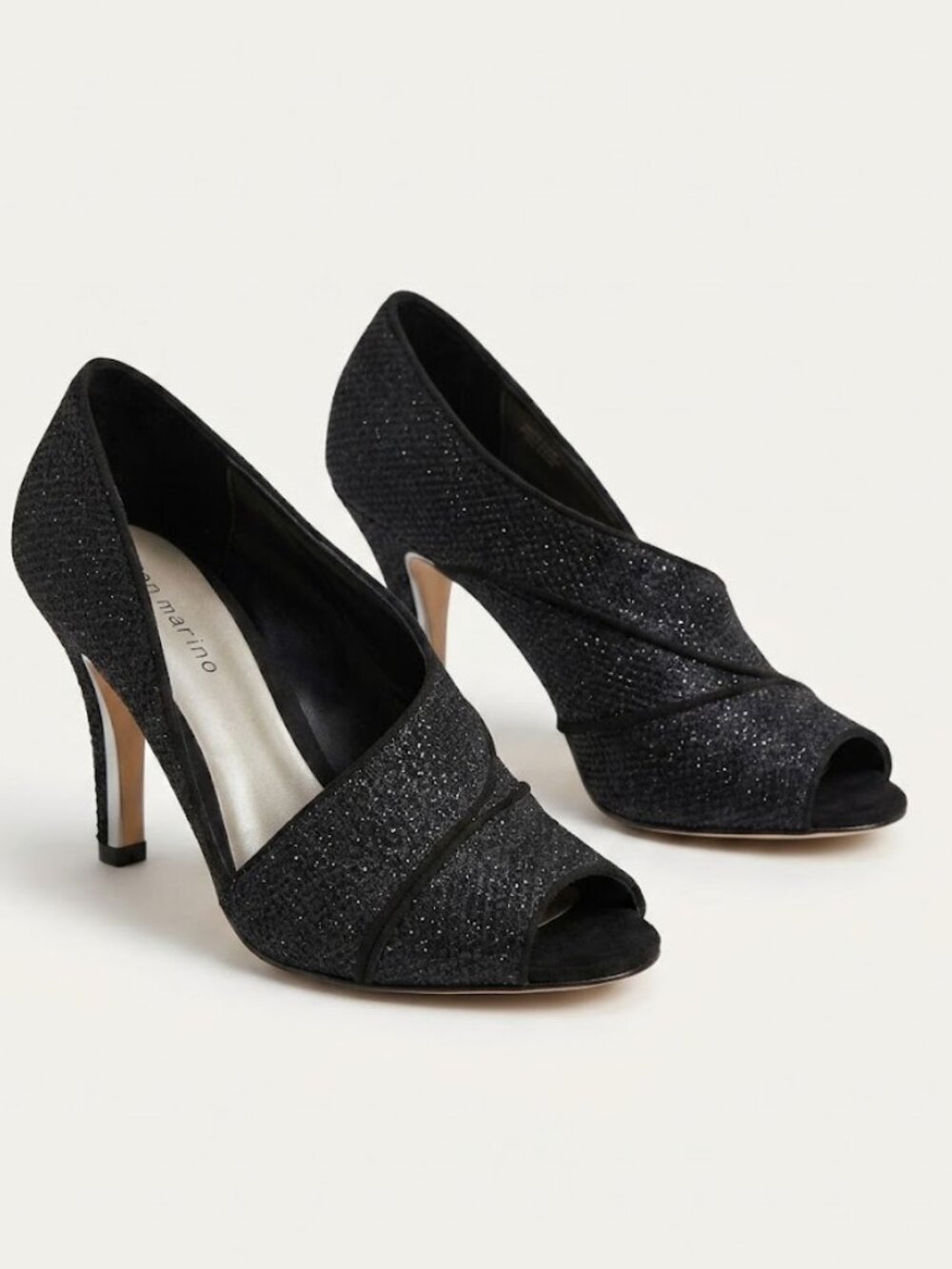 Ann Marino Womens 8M Peep Toe Dress Heels Black Sparkle Glitter Textile Stiletto